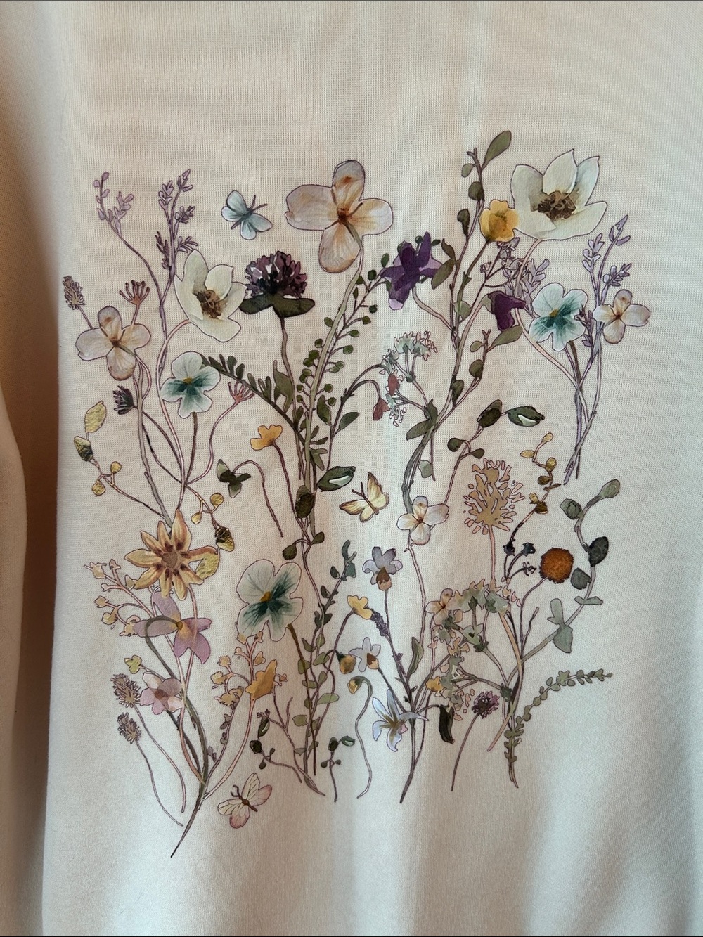 Cream Floral Hoodie Sweatshirt - Picture 3 of 4